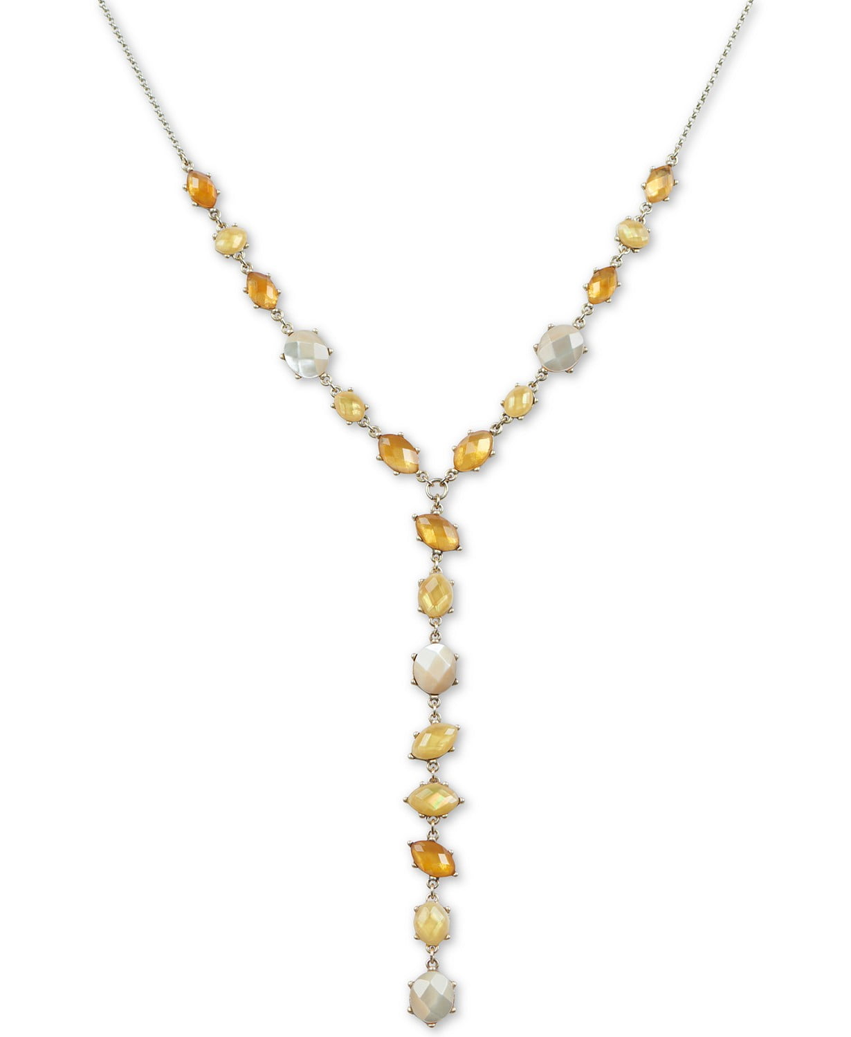 Lucky Brand Two-Tone Multi-Stone Lariat Necklace (Gold)