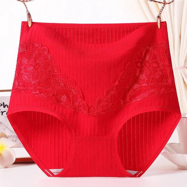 Culottes Courtes pour Femmes, Unies en Dentelle, Grande Taille, Taille Haute, Anti-Fuites, Entrejambe en Coton