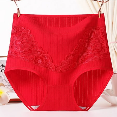 Xunlbb Underwear for Women Women s Solid Lace Plus Size High Waist Leak Proof Cotton Crotch Shorts Underwear Panties (Red XL) on Clearance