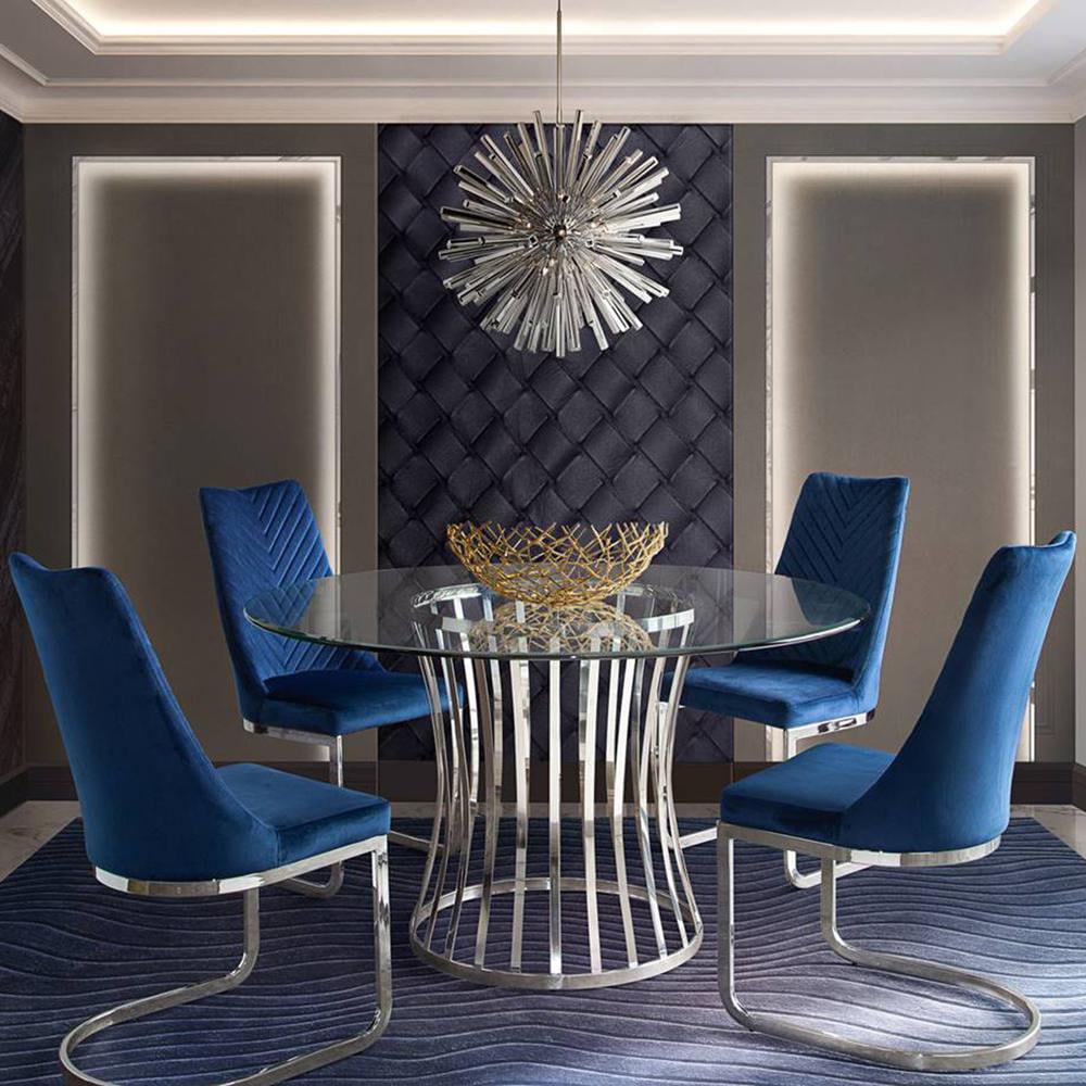Vogue Set Of 4 Dining Chairs In Navy Blue Velvet With Polished Stainless Steel Base By Diamond Sofa Walmart Com Walmart Com