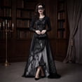 thumbnail image 6 of Halloween Witch Costumes for Women, Black Gothic Flowy Wedding Dresses Renaissance Costume Women for Bride Long Sleeve, Deep V Neck Lace Medieval Dress, Halloween Cosplay Dress Up, 6 of 7