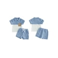 thumbnail image 2 of Cenuakty Toddler Baby Boy Shorts Set Contrast Half Zipper Collared Short Sleeve Shirt and Solid Shorts 2 Piece Summer Waffle Outfit, 2 of 9