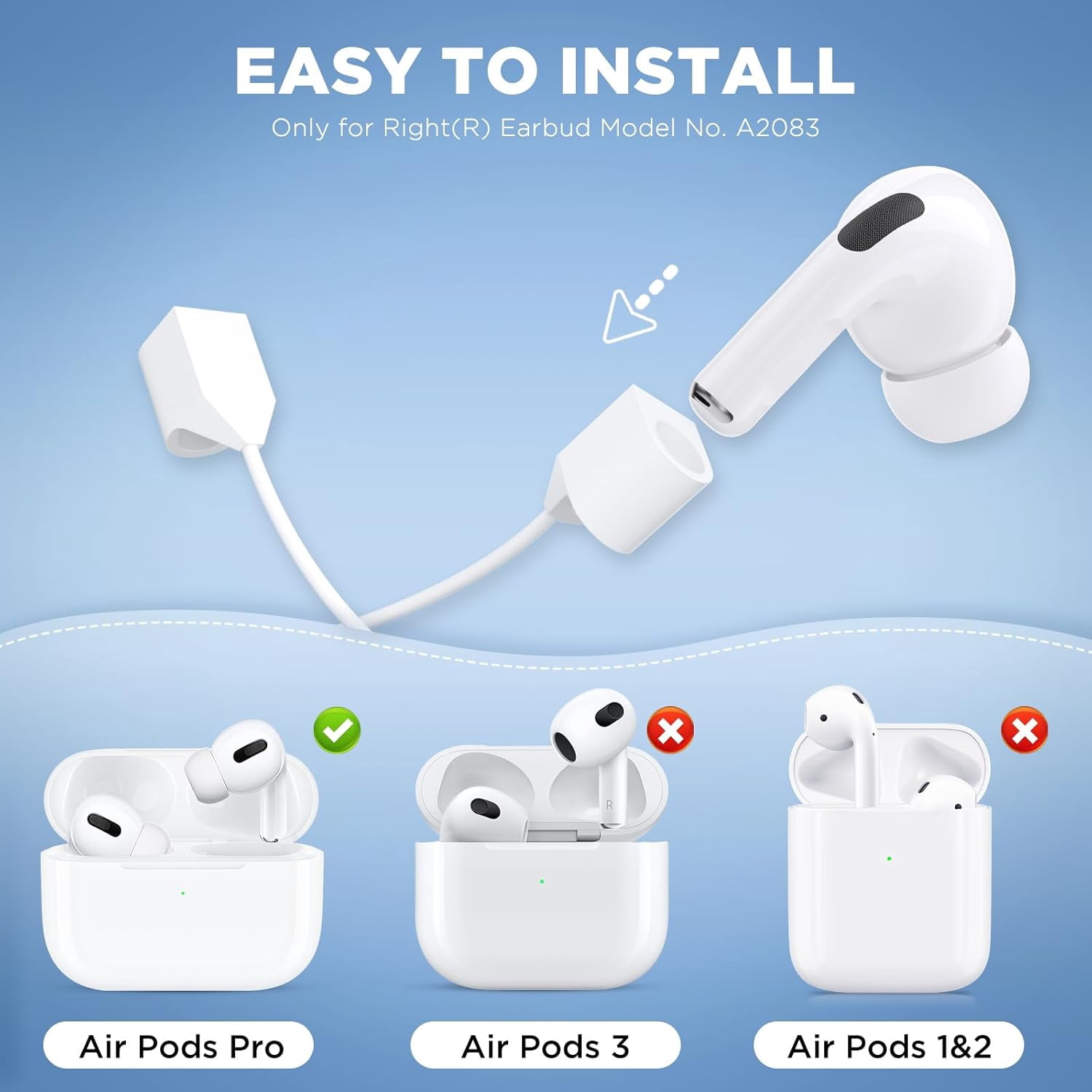 Single Replacement Right Earbud for Air Pod Pro 1 Gen, Only Compatible with AirPods Pro 1st Mode A2083, Right Ear Side Wireless Earbud with a Complimentary Magnetic Lanyard - R