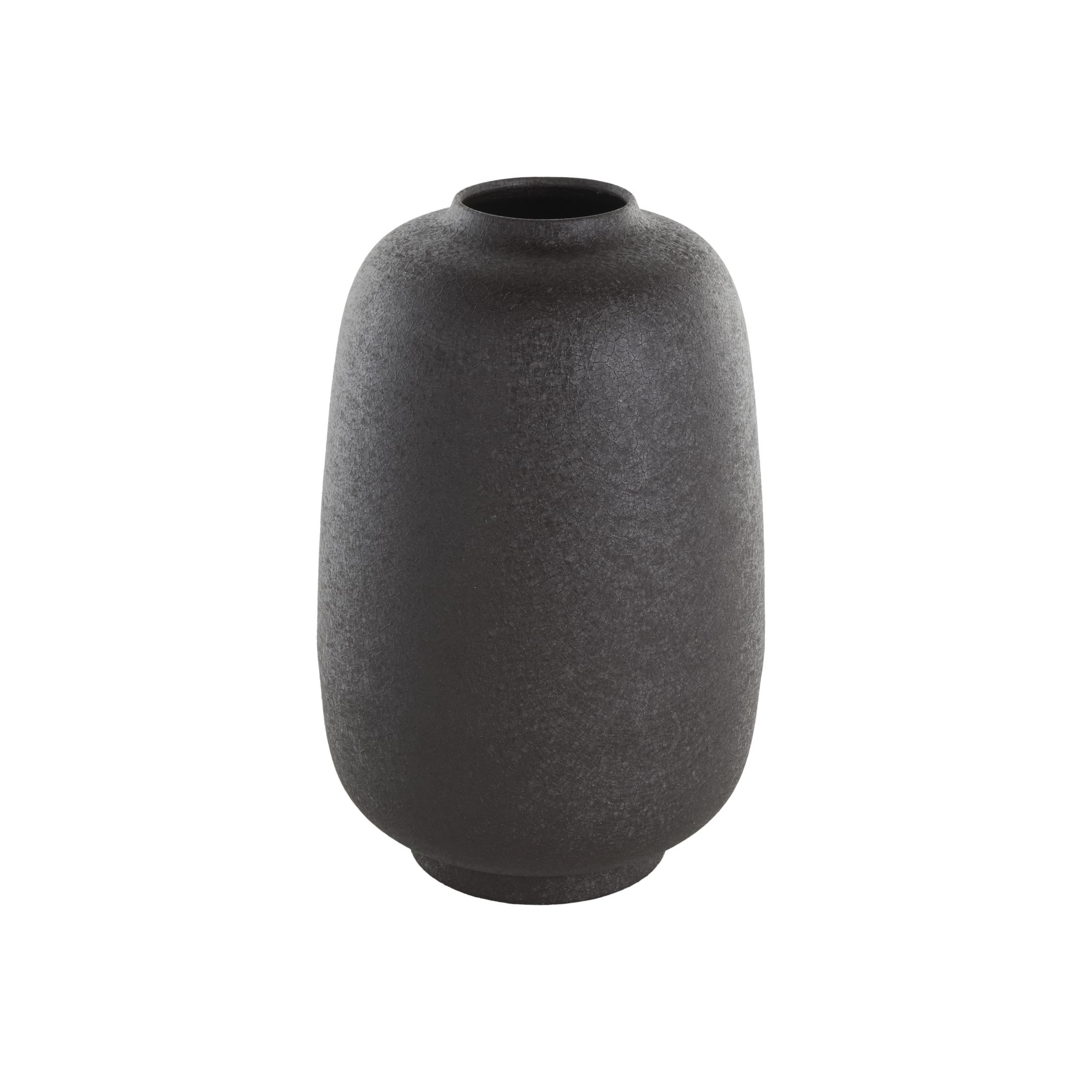 DecMode 12" Textured Rounded Black Metal Vase