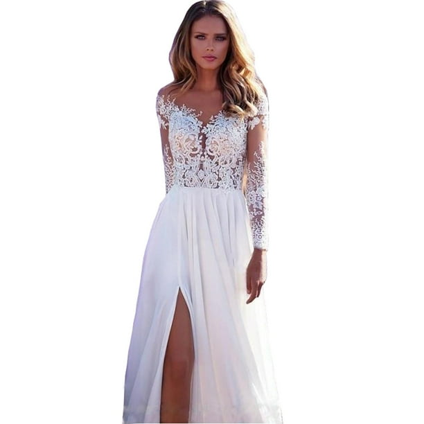 see through bridesmaid dresses Sexy V-Neck Sleeveless See-through Lace Long Wedding Dresses.DB10037 –  DaintyBridal main image 0