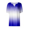 thumbnail image 4 of Camiseta con botones decorativos de manga corta con cuello en V degradado vintage informal a la moda para mujer Top azul oscuro/L, 4 of 5