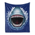 thumbnail image 1 of Shark Soft Flannel Fleece Blanket, Attack of Open Mouth Sharp Teeth Sea Danger Wildlife Ocean Life Cartoon, Cozy Plush for Indoor and Outdoor Use, 50" x 70", Navy Blue Grey Fuchsia, by Ambesonne, 1 of 6