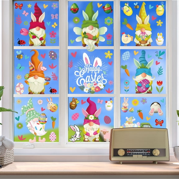 SHENGXINY 9PCS Easter Window Clings Cute Bunny Detachable Window Stickers - Wall Home Decor Easter Decorations Multicolor 7.9x11.8in