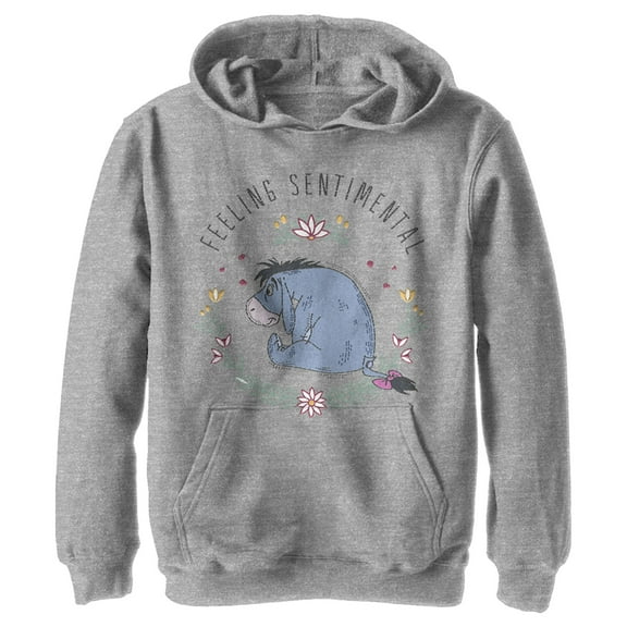 Boy's Winnie the Pooh Eeyore Feeling Sentimental With Flowers  Pull Over Hoodie Athletic Heather Small