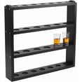 thumbnail image 1 of Exhibidor de vasos de chupito de madera, soporte para bar, colección de vasos de chupito, cuatro niveles, madera de pino, para fiestas familiares, bares y pubs, color negro, 43 x 40 x 7,5 cm, 1 of 5