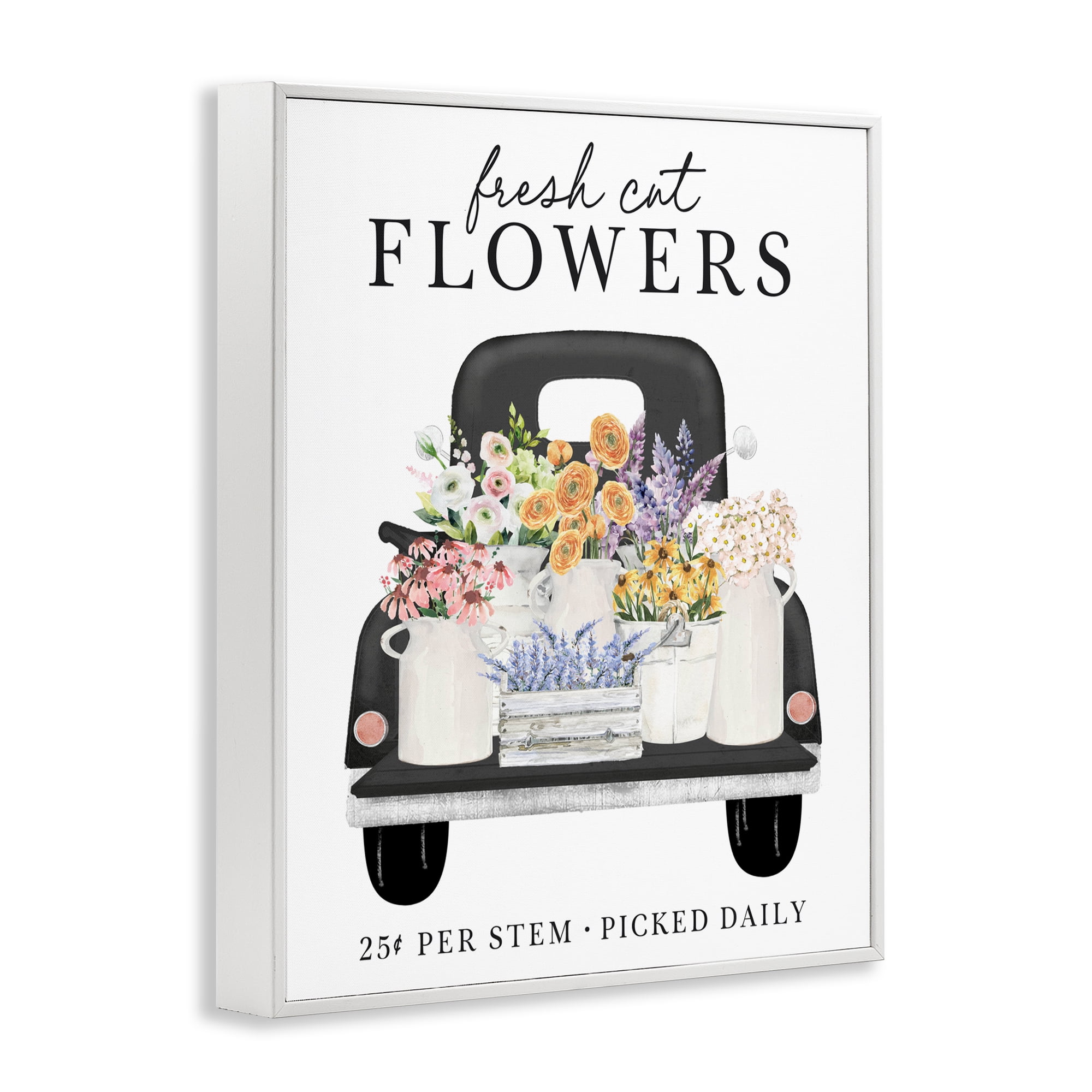 Fresh Flowers Picked Daily White Framed Giclee Art, design by Lettered and Lined