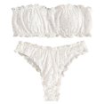 thumbnail image 2 of Fairnull 2Pcs/Set Bathing Suit Solid Color Ruffles Hollow Out High Stretch Strapless Padded Wire Free Beach Bikini Set Women Clothes, 2 of 8