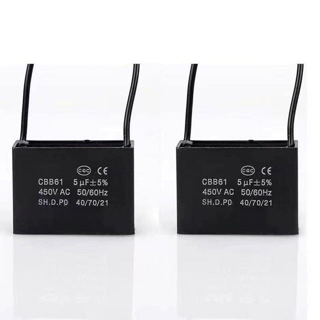 2Pcs 5UF 450V AC CBB61 Ceiling Fan Capacitor 2 Wire 50/60Hz