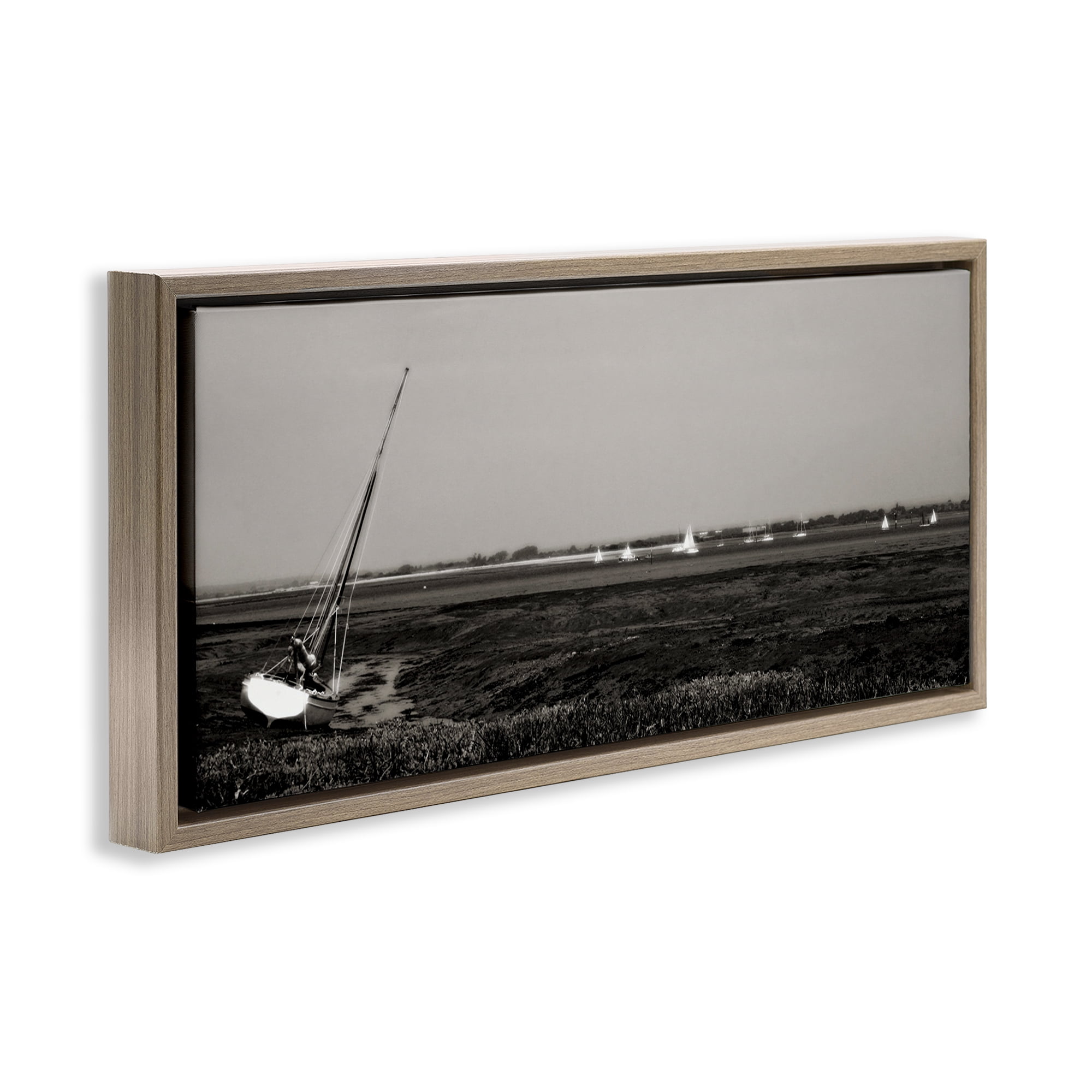 Stupell Industries Boating Towards Hayling Coastal Photography Brown Floater Framed Canvas Art Print Wall Art, 31 x 14