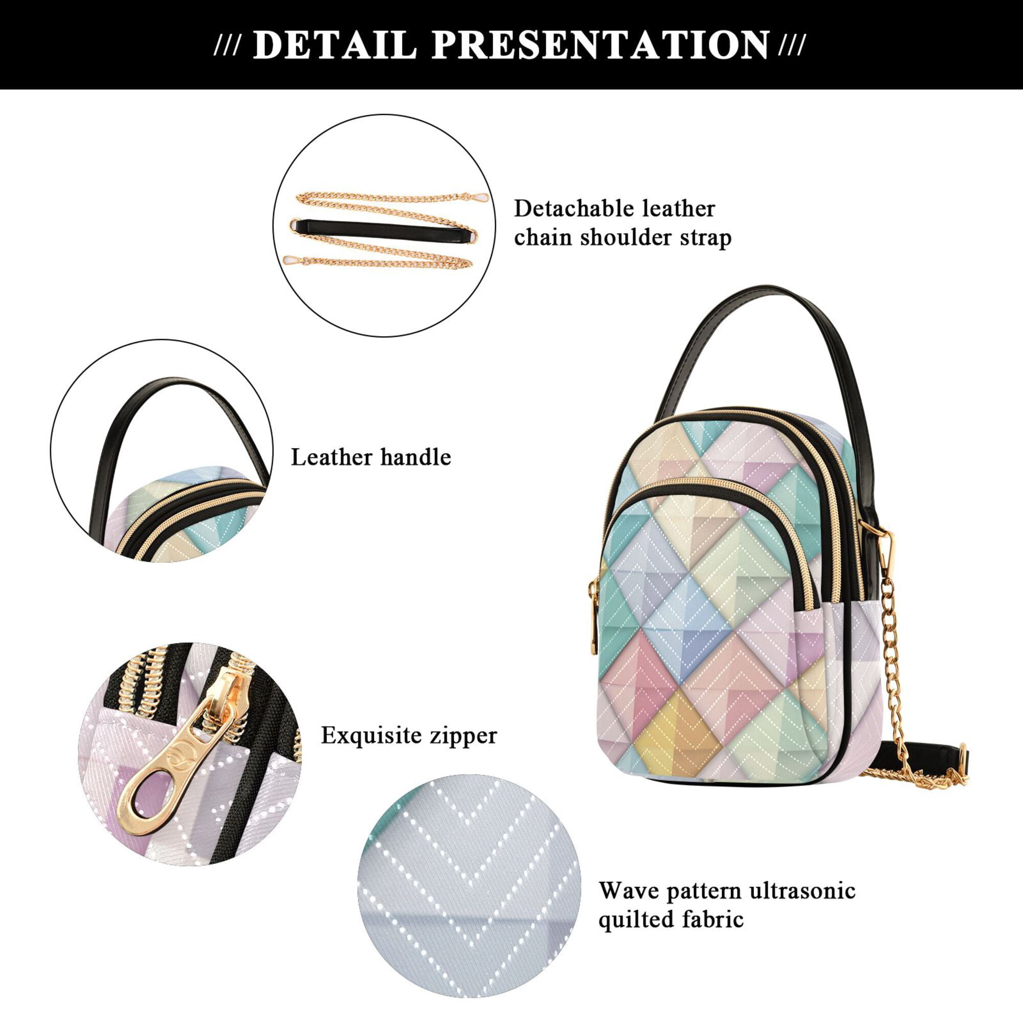 FORMRS Crossbody Bag for Women Quilted Travel Shoulder Cell Phone Purse with Chain Strap Handbag, Colorful Geometric