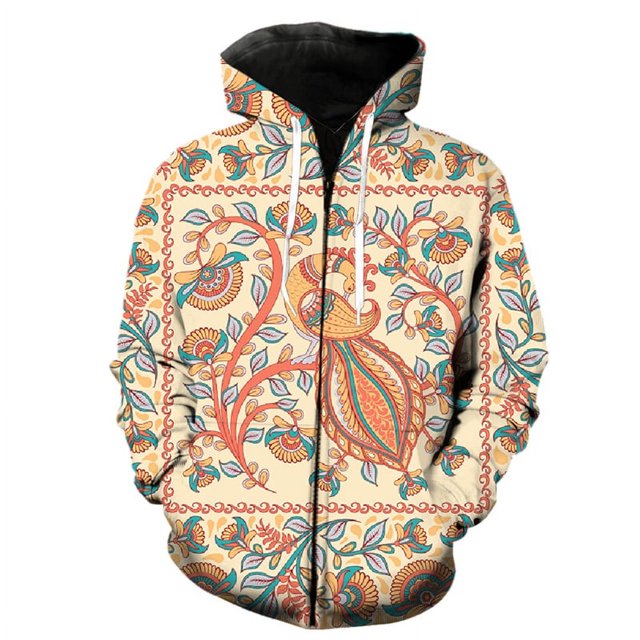 Sudadera con capucha con cremallera y estampado floral 3D exótico retro para hombre, chaquetas de moda, sudaderas divertidas y geniales, tops de hip hop, sudaderas con capucha de calle.