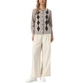thumbnail image 2 of INSPIRE CHIC Cardigan Sweater for Women's Argyle Long Sleeve Crew Neck Open Front Button Down Casual Knit Cardigan XS Camel, 2 of 6