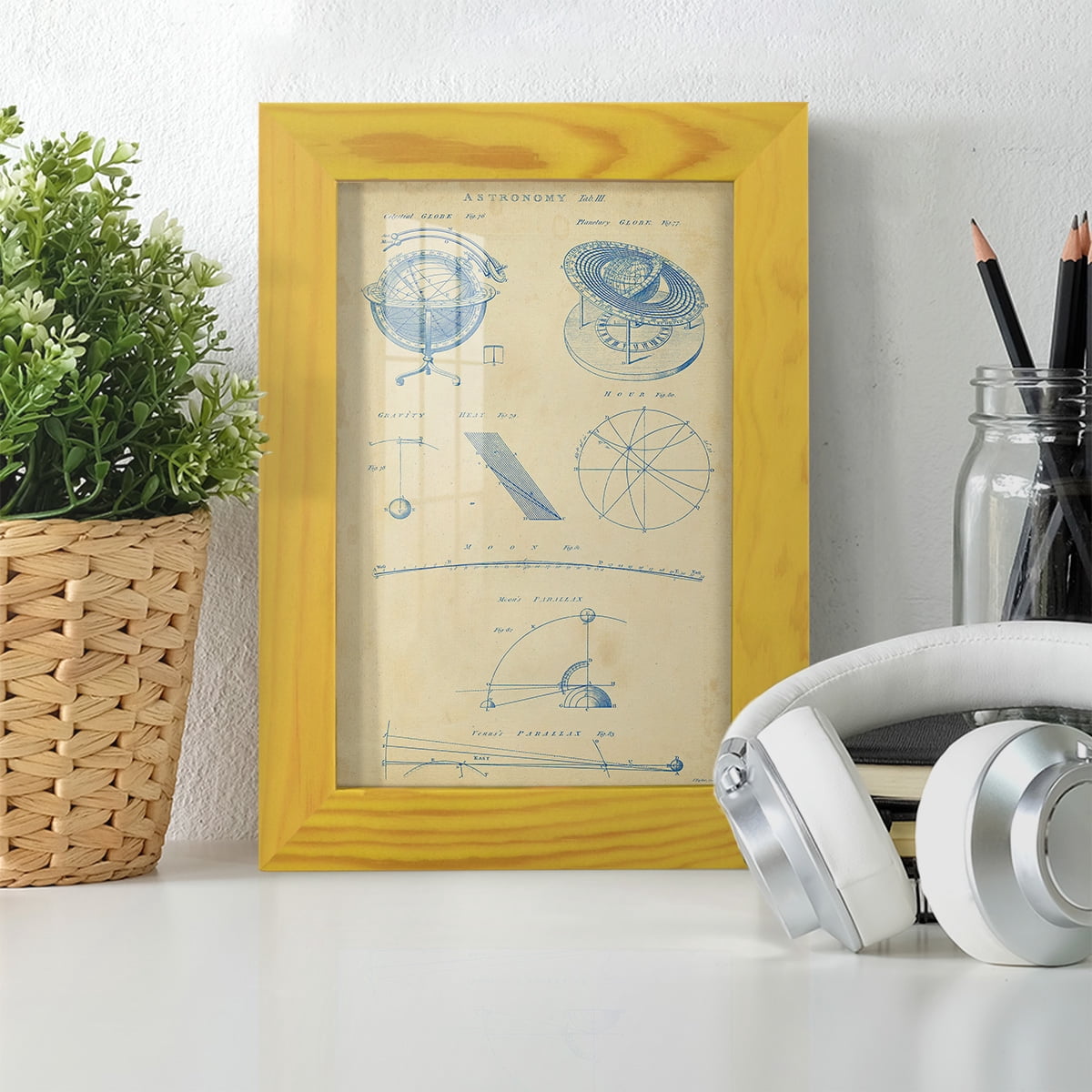 Vintage Astronomy III -Framed Print w/glass-Sunflower Yellow