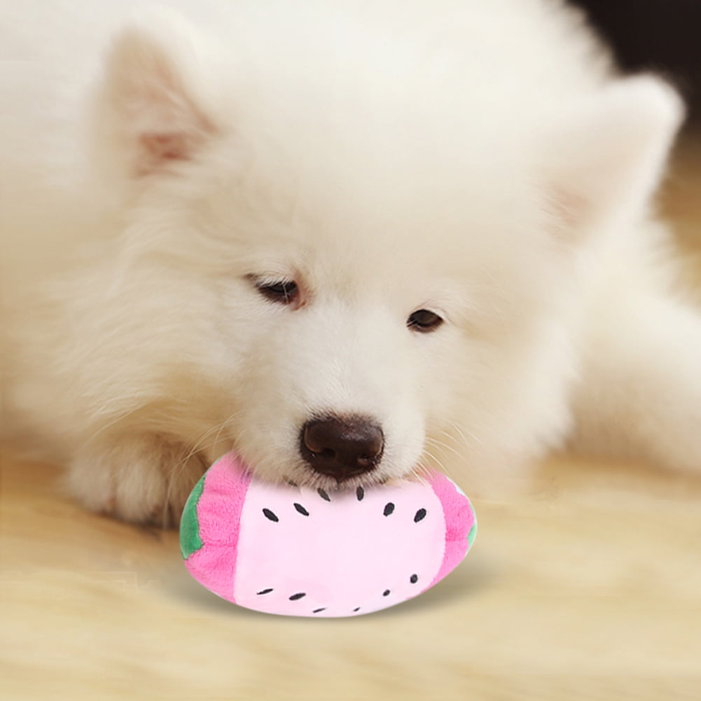 YAHHU 8 Pcs Pet Dog Puppy Chew Plush Sound Fruit Series Toys Interactive Training Toys Set, Multicolor, For Gentle Chewers, 11.02 inches / 28.00 cm Long, Squeaky Dog Toys for All Sizes