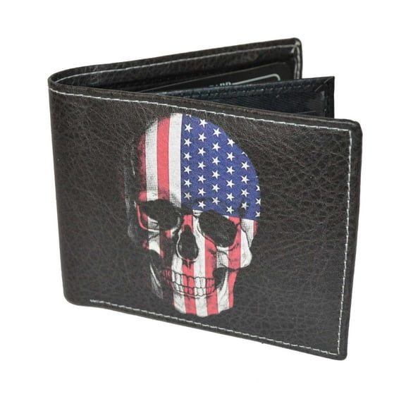 Leatherboss Men Bifold Exotic Wallet USA Skull with printed gift box