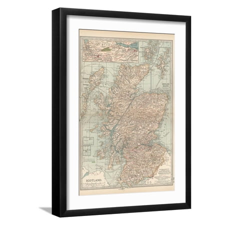 Art.com Map of Scotland. Insets of the Shetland Islands and the Territory Between Glasgow and Edinburgh Art Print by Encyclopaedia Britannica, Black Frame Wall Art, 17" x 23"