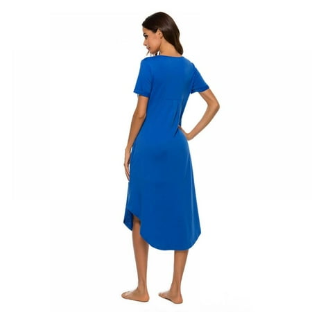 Nightgown Women Casual Loungewear Comfy Housedress Scoop Neckline Lounge Dress Nightshirt with Pocket S-XXL
