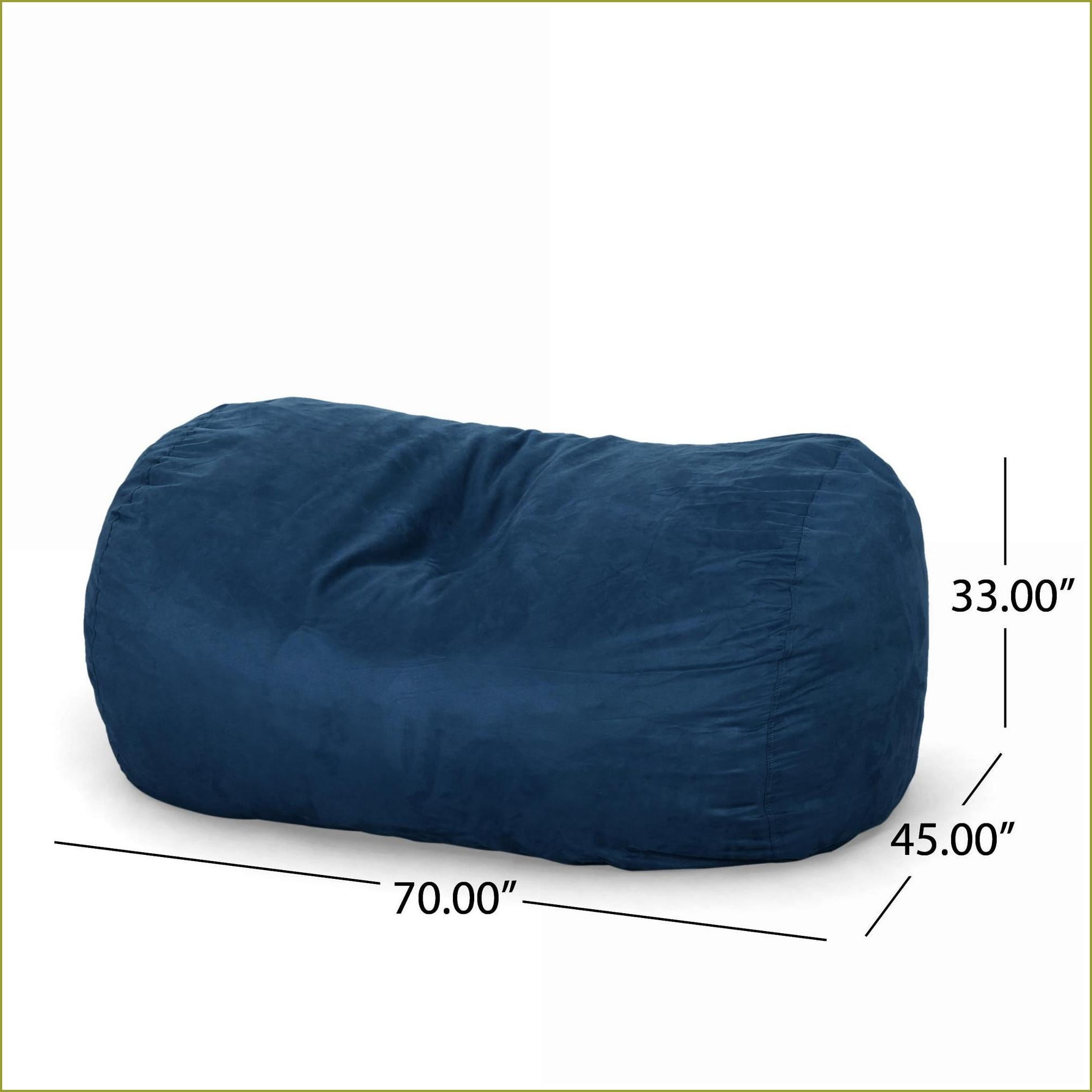 Marlin 6.5 Foot Suede Cylindrical Bean Bag Chair for Adults, Midnight Blue | Blue Solid | Curved