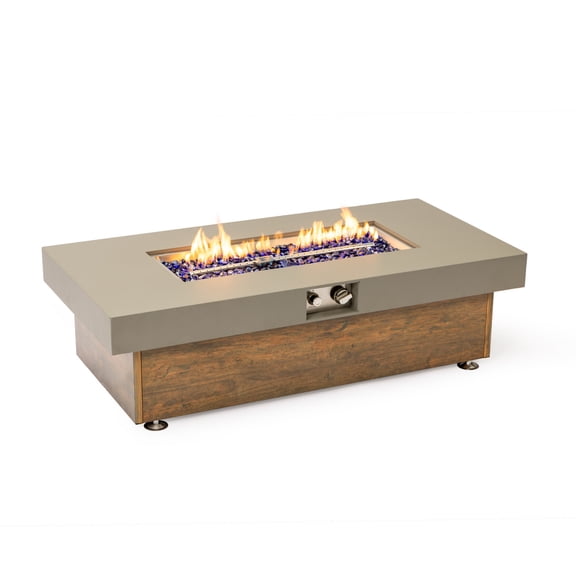 48'' Rectangular Outdoor Fire Pit Table, 3-in-1 50,000BTU Firepit Table with Glass Stone, Low Profile Aluminum Firepit for Outside Patio, Backyard Decor