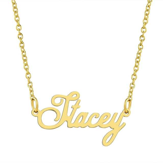 KISPER Collier Pendentif Prénom Personnalisé en Acier Inoxydable Plaqué Or 18K, Stacey