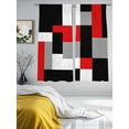 thumbnail image 4 of Red Black Grey Geometric Semi Sheer Window Curtains 72 Inches Long, Modern Abstract Art Luxury Rod Pocket Voile Chiffon Curtain Light Filtering Drapes for Living Room, Kitchen, 52"x72", 2 Panels, 4 of 9