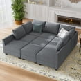thumbnail image 3 of HONBAY Modern Sectioanl Linen Couch Modular Seating Sofa Bed for Living Room with Storage, Bluish Grey, 3 of 6