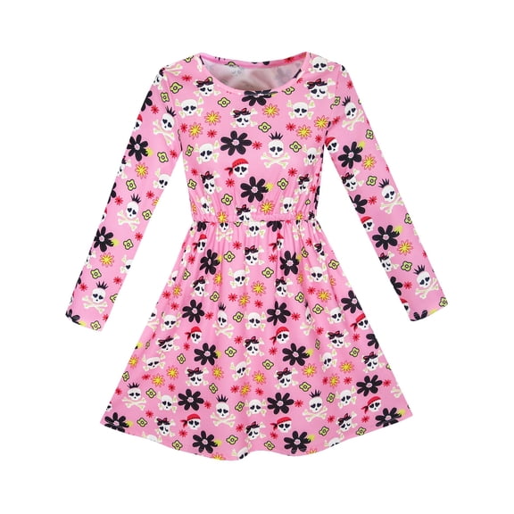 Girls Dress Halloween Skull Print Costume Dress 4