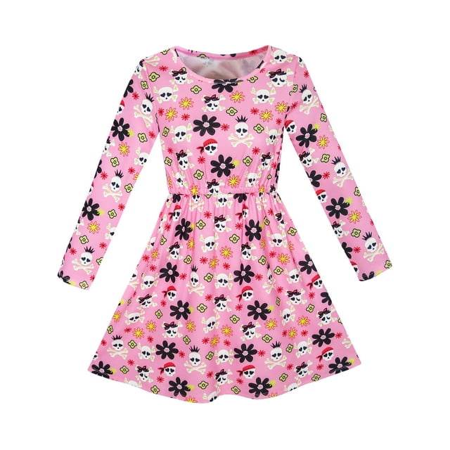 Robe Fille Halloween Skull Imprimé Costume Robe 10 Ans