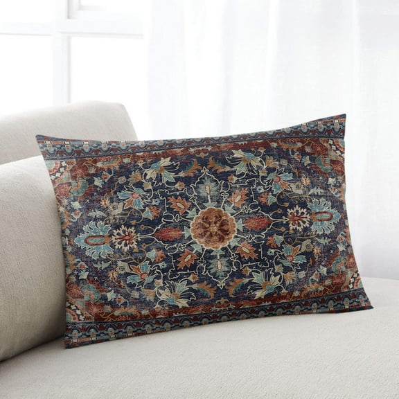 Boho Tribal Floral Throw Pillow Cover Case, Couch Sofa Bed Pillowcase, Soft Decorative Lumbar Pillow Protector, Vintage Bohemian Distressed Printed 12x20Inch Reversible Pillow Shams with Zipper