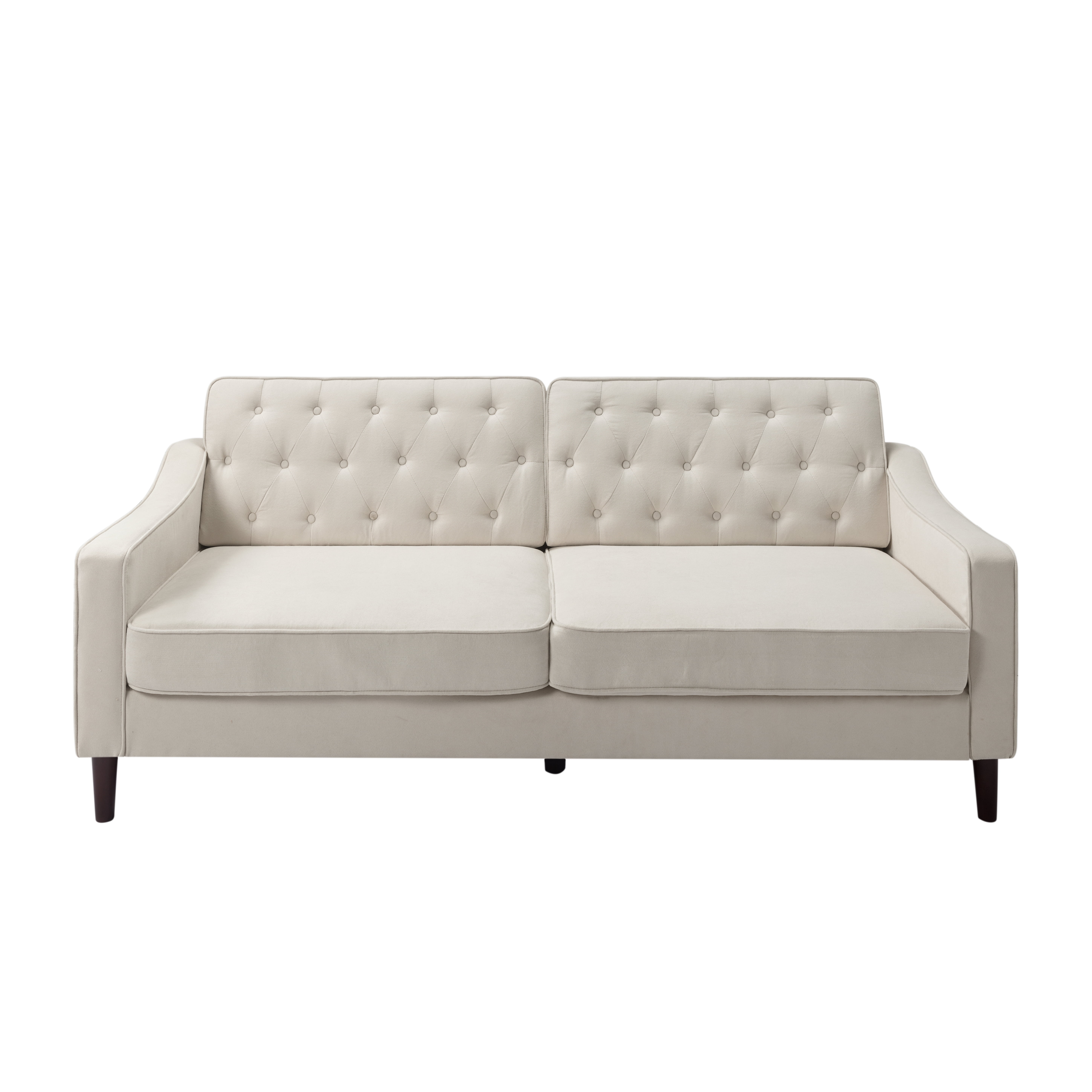 Resenkos 77" Upholstered Sofa Couch with Wood Leg, Square Arms and Tufted Back for Living Room, Bedroom, Apartment, White