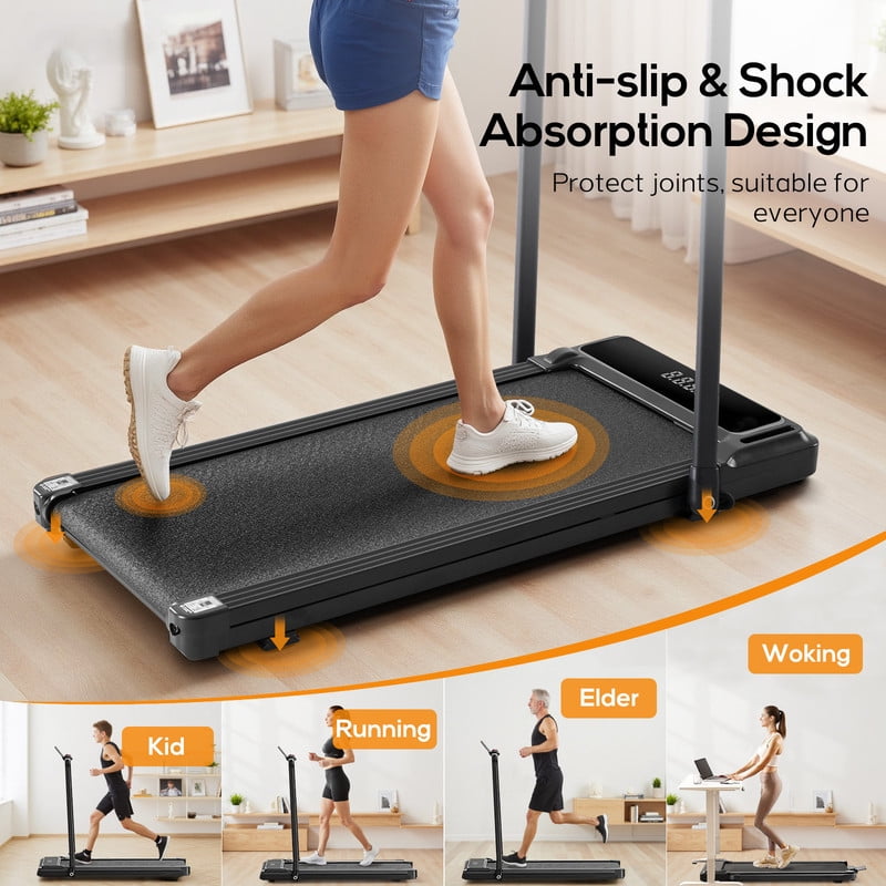 Compact Treadmill with handle, Quiet Under-Desk Walking Pad, Slim & Portable Design for Home Office Workouts, Easy to Store, Ideal for Apartments and Work-from-Home Fitness, Black