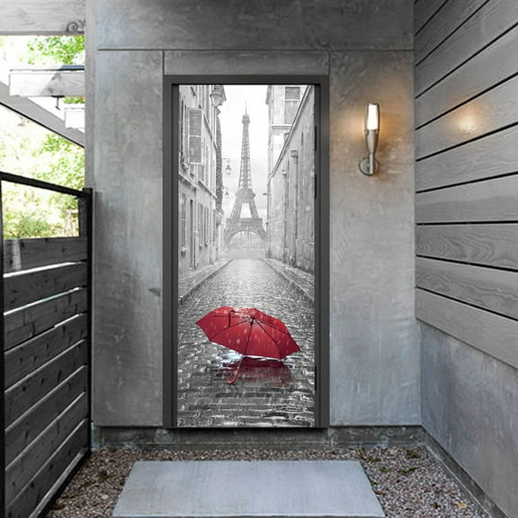 Modern Art Eiffel 3D Door Sticker, Peel and Stick Vinyl Door Mural Decals for Home Decor, Removable Door Mural Decals, 2 Pcs Set
