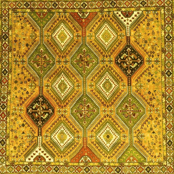 Ahgly Company Machine Washable Indoor Square Persian Yellow Traditional Area Rugs, 8' Square