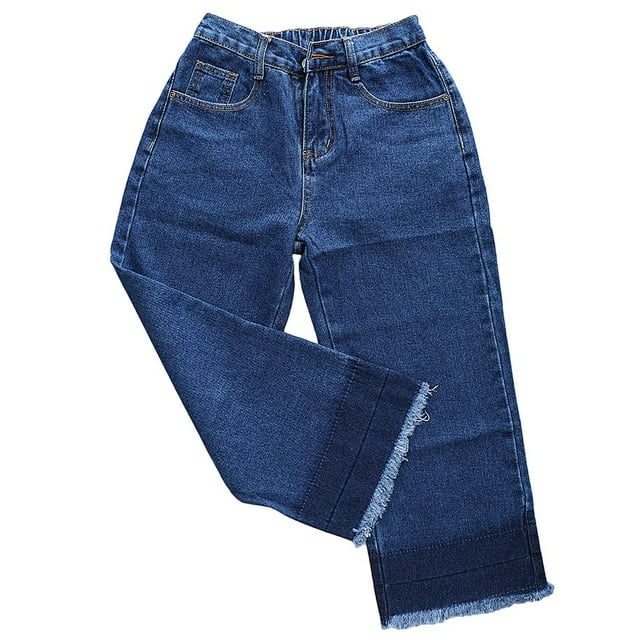 Ropa informal para mujer y niña, pantalones de pierna ancha con cierre de botón y cremallera frontal, pantalones elásticos de cintura media con bolsillo, colores y SG Salvador Mujeres Jean