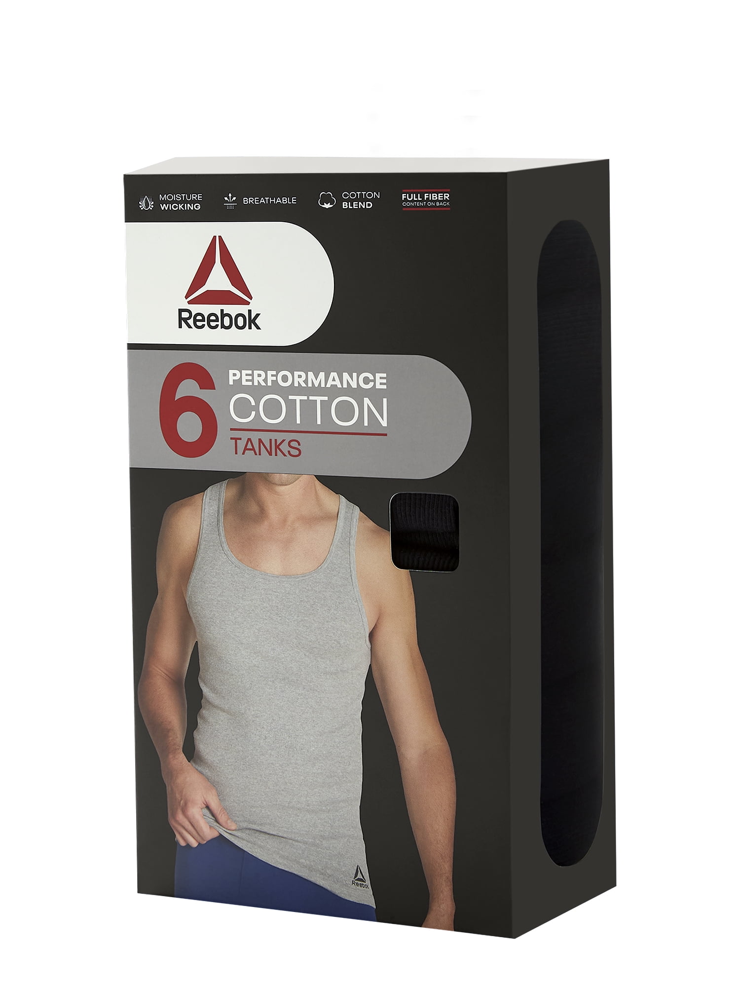Reebok Men’s Performance Cotton Rib Tank Undershirts, 6 Pack, Sizes S–3XL