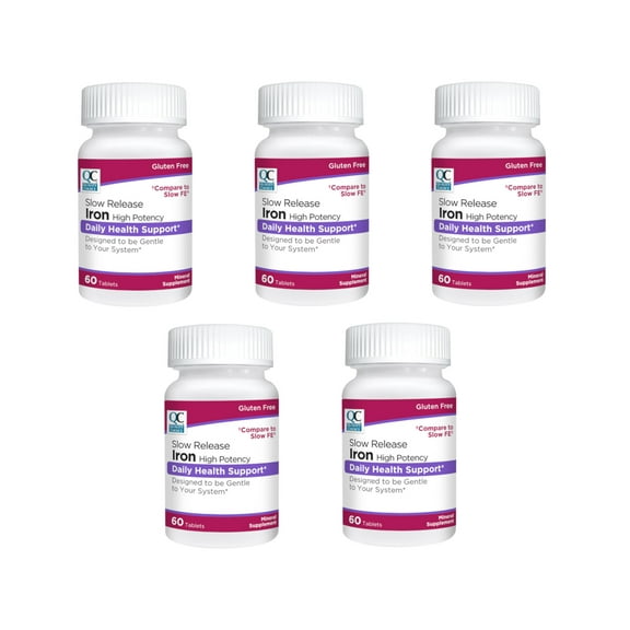 5 Pack Quality Choice Iron High Potency Slow Release Tablets 45mg 60 Tabs Each