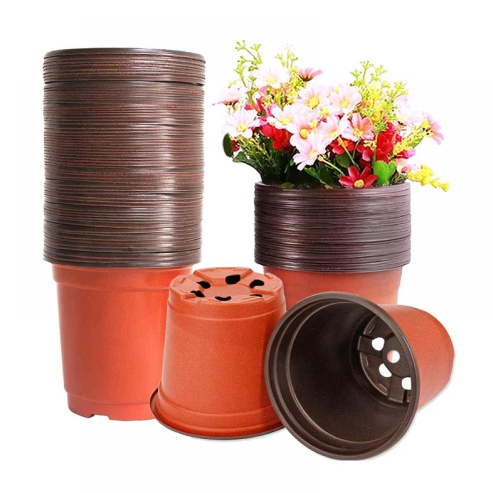 100Pcs Flower Pots & Plant For Nursery Seeding Starts Round Plastic 14 Sizes 