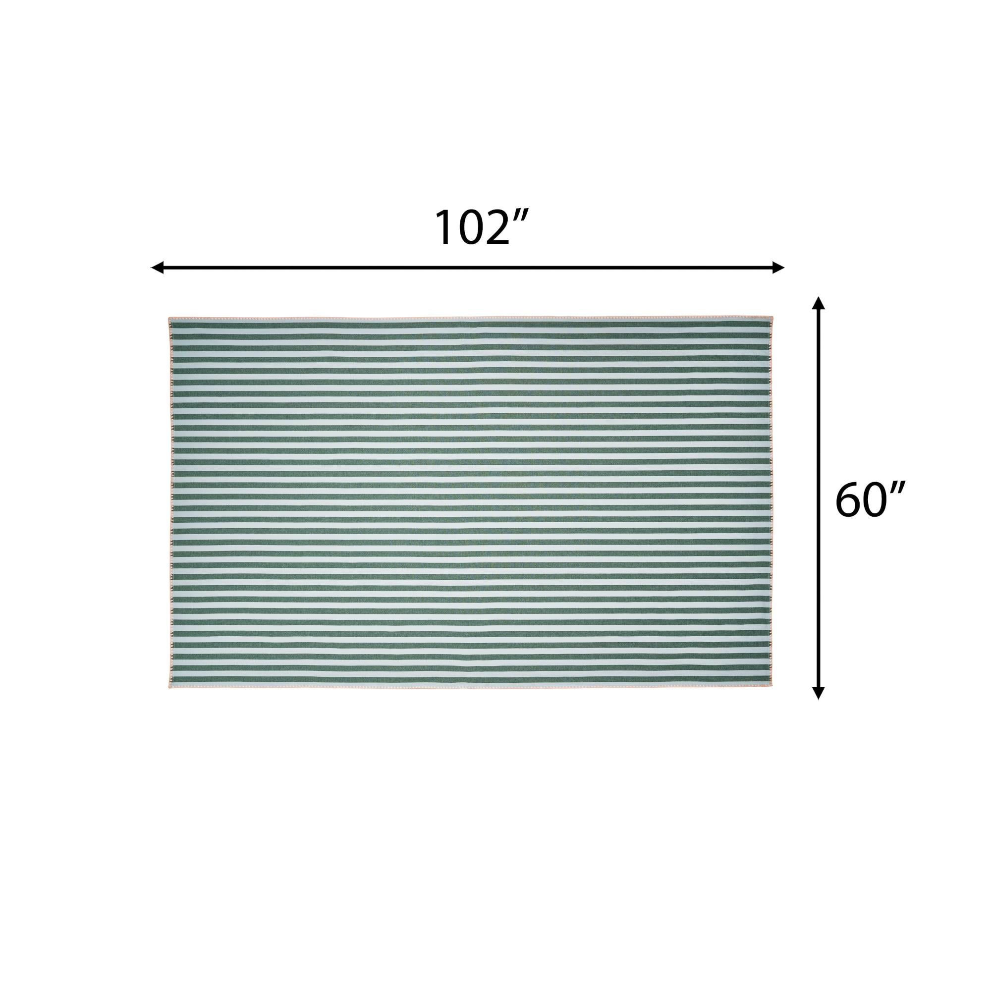 Beautiful Home by Drew Barrymore Yarn Dyed Stripe Whipstitch Fabric Tablecloth, Thyme Blue, 102 in x 60 in