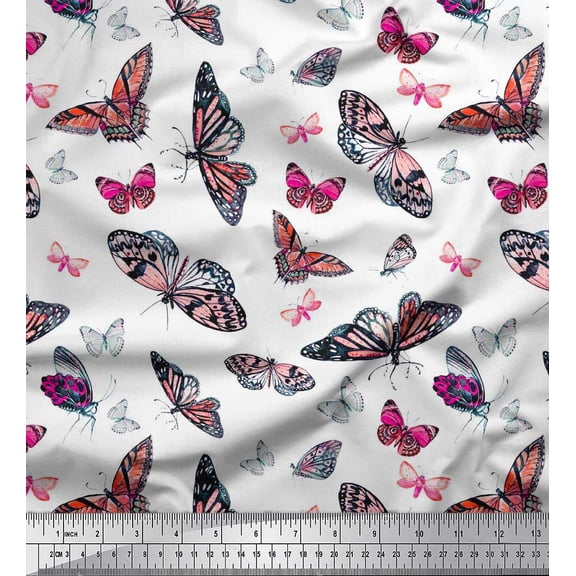 Soimoi Cotton Cambric Fabric Butterflies Butterfly Printed Fabric 1 Yard 42 Inch Wide