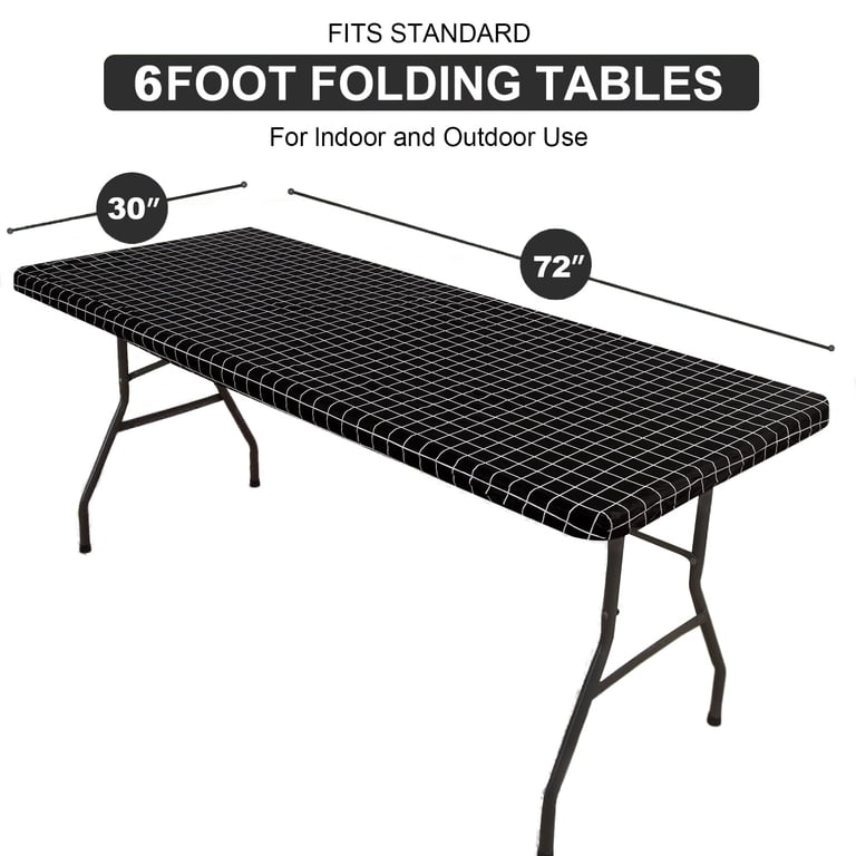 Smiry Fitted Vinyl Tablecloth, Black Check, 30x72in photo 6