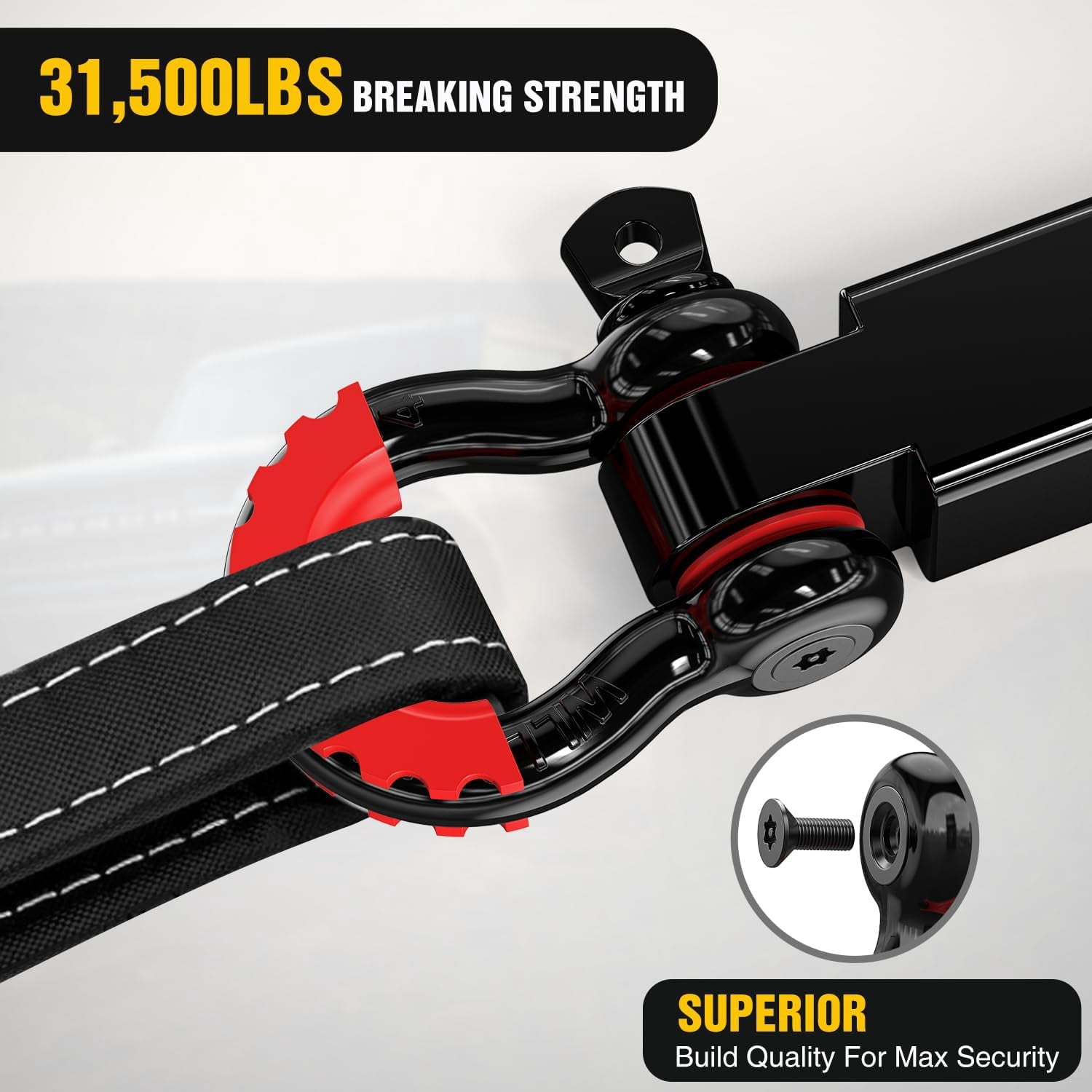 Nilight Recovery Tow Strap Kit 3 Inch x 30 Ft Heavy Duty Tow Rope with 2 Inch Hitch Receiver and 3/4 Inch Anti-Theft D Ring Shackles Storage Bag for Car Truck SUV ATV 31500 LBS Break Strength