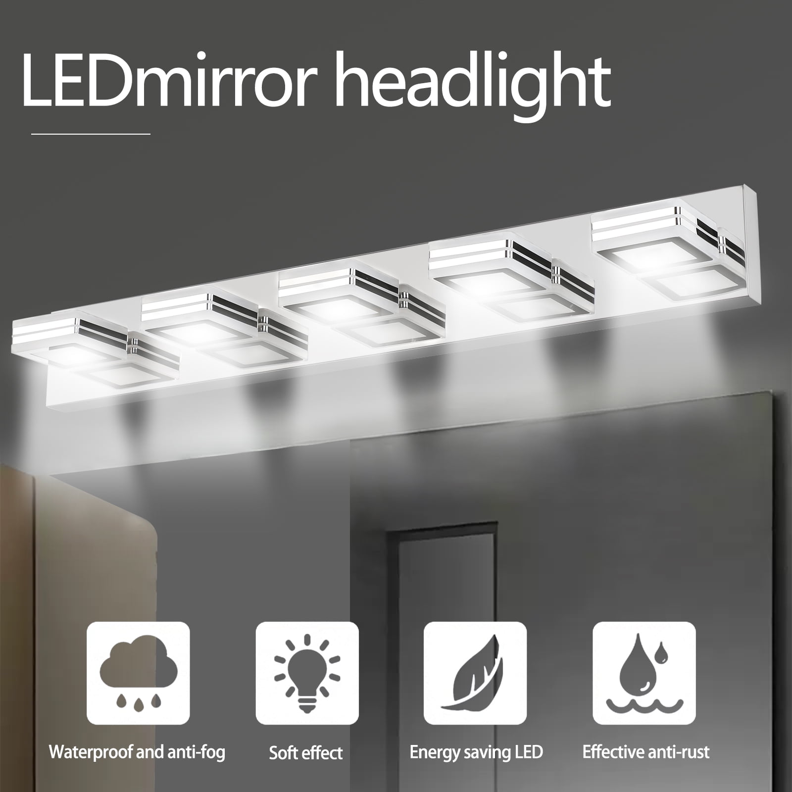 Miniyam LED Bathroom Vanity Light , Modern 5-Light Chrome Acrylic Wall Lighting Fixtures over Mirror
