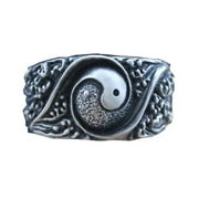 JUNTEX Tai Chi Ancient Silver Ring Transfer Ring Yin Yang Taoist Ring Fashion Jewelry