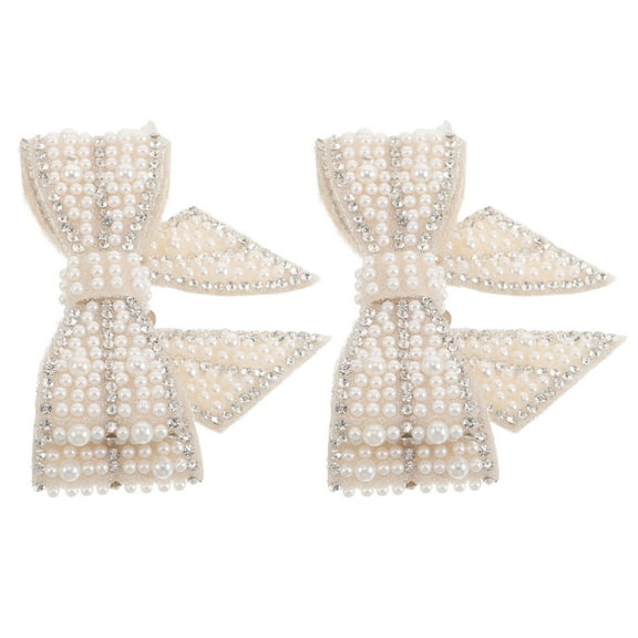 MUSEYA 2Pcs Beige Faux Rhinestone Bridal Shoe Clips Bow Decoration Accessories