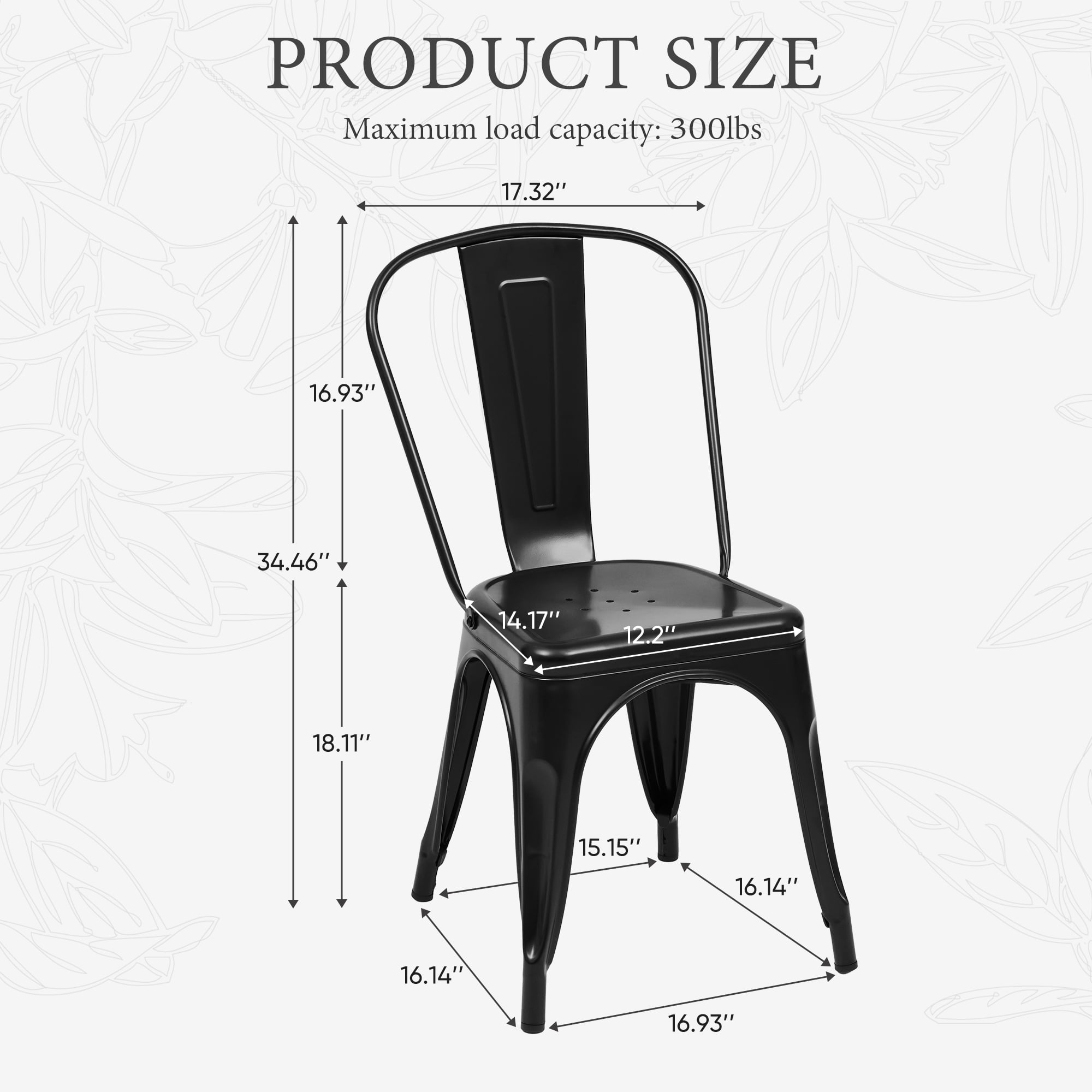 Metal Dining Chairs Set of 4, Stackable Industrial Style Chairs for Kitchen Dining Room, 300LBS Weight Capacity